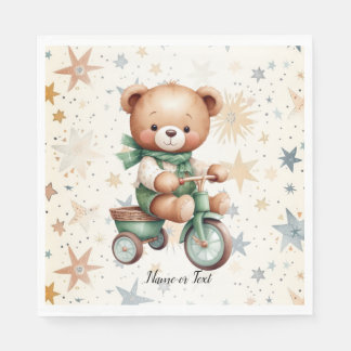 Waterverf Teddybeer Sterren Groene Fiets Feestje Servet
