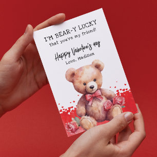 Waterverf Teddybeer Vriend Valentijnsdag Feestdagenkaart