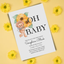 Waterverf Teddybeer Zonnebloem Baby Shower