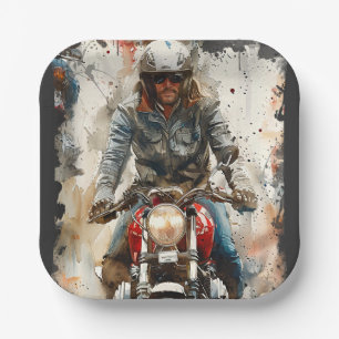 Waterverf tekening MotoBikers Papieren Bordje