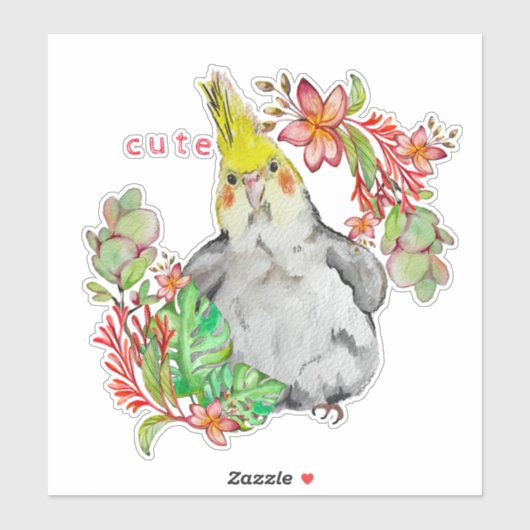 Waterverf tekening van een grappige papegaai in bl sticker (Vel)