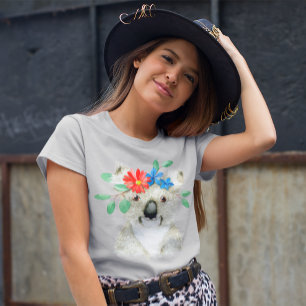 Waterverf Tekening van het Beer Cute Floral Koala T-shirt