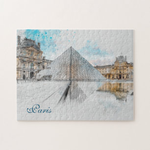 Waterverf tekening van het Louvre Paris, Frankrijk Legpuzzel