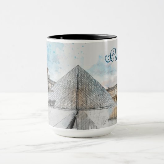 Waterverf tekening van het Louvre Paris, Frankrijk Mok (Midden)