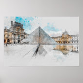 Waterverf tekening van het Louvre Paris, Frankrijk Poster (Voorkant)