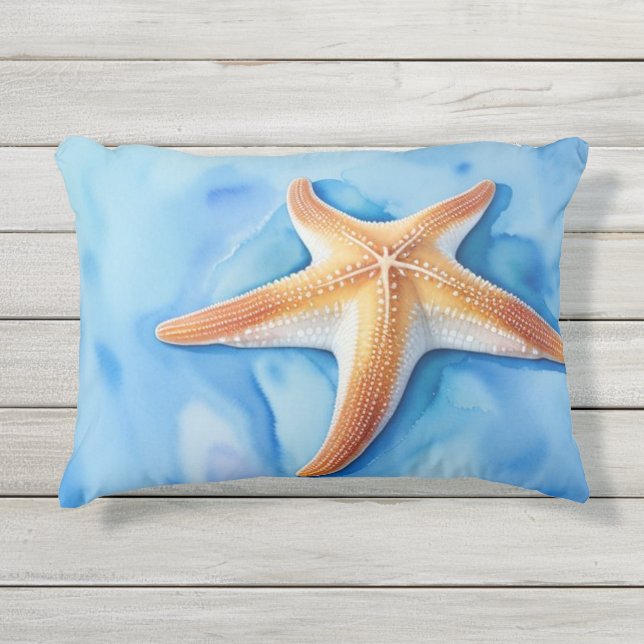 Waterverf Tekening van Starfish Buitenkussen (Voorkant)
