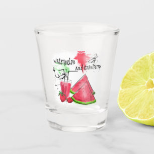 Waterverf tekening van watermeloen en aardbeien shot glas