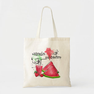 Waterverf tekening van watermeloen en aardbeien tote bag