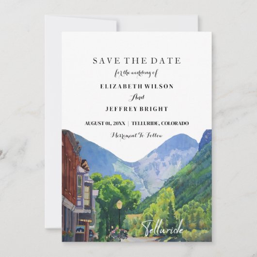 Waterverf Telluride Colorado Ski Save the Date Kaart (Voorkant)