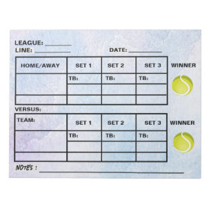 Waterverf Tennis Score Pad - Tennisscoreborden Notitieblok