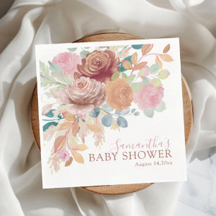 Waterverf Terracotta & Blush Bloemen Baby Shower Servet