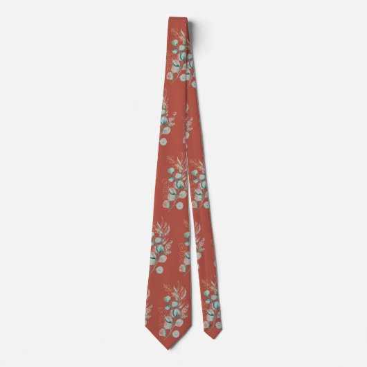 Waterverf Terracotta Eucalyptus Greenery Pattern Stropdas (Voorkant)