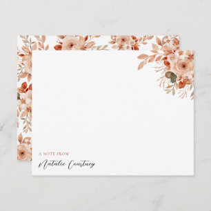 Waterverf Terracotta Flowers Foliage Script Note Notitiekaartje