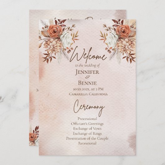 Waterverf Terracotta Herfst Bohemian Boho Floral Programma (Voorkant / Achterkant)