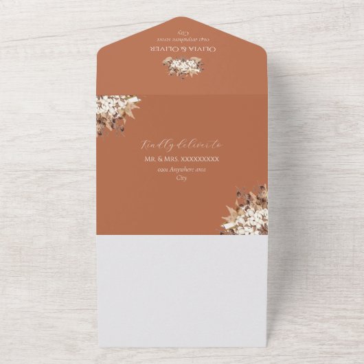 Waterverf terracotta herfst wilde bloem bruiloft all in one uitnodiging (Buitenkant)
