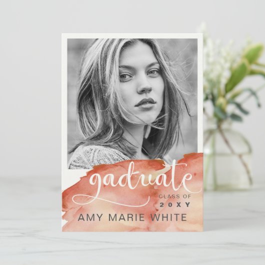 Waterverf Terracotta Script Photo Afstuderen Kaart (Staand voorkant)