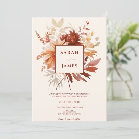 Waterverf Terracotta Wildflower Boho Bruiloft Kaart (Staand voorkant)