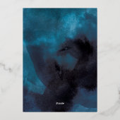 Waterverf Texture Moody Navy Wedding Folie Uitnodiging (Achterkant)