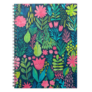 Waterverf textuur met bloemen en planten. Floral Notitieboek