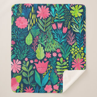 Waterverf textuur met bloemen en planten. Floral Sherpa Deken