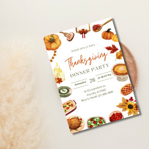 Waterverf Thanksgiving-dinerfeest Kaart
