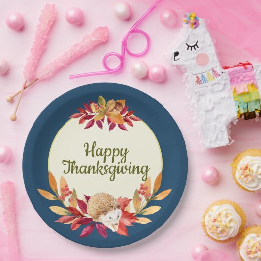 Waterverf Thanksgiving Egel, eikels, bessen Papieren Bordje (Feest)