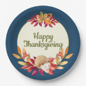 Waterverf Thanksgiving Egel, eikels, bessen Papieren Bordje (Voorkant)