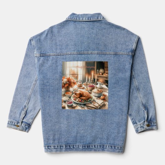 Waterverf Thanksgiving Illustratie Denim Jacket (Achterkant)