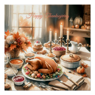Waterverf Thanksgiving Illustratie Perfect Poster