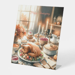 Waterverf Thanksgiving Illustratie Reclamebord Met Voetstuk