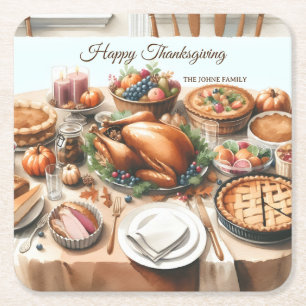 Waterverf Thanksgiving Illustratie Vierkante Kartonnen Onderzetter