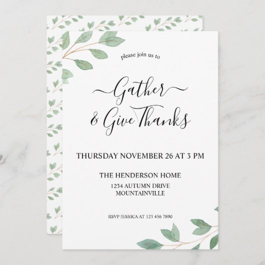 Waterverf Thanksgiving Kaart (Voorkant / Achterkant)