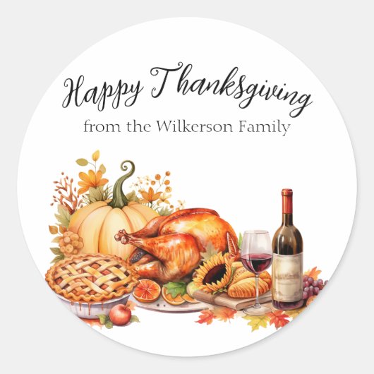 Waterverf Thanksgiving Ronde Sticker (Voorkant)