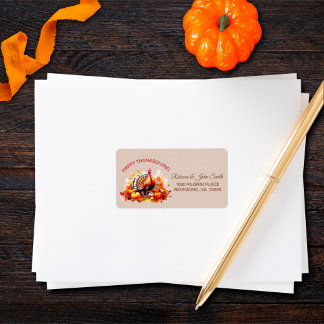 Waterverf Thanksgiving Turkije & Pompoenen Adres Etiket