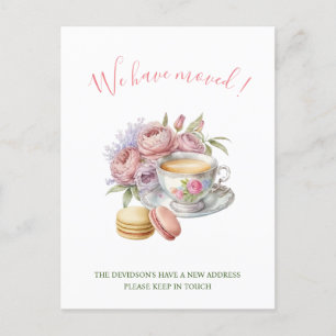Waterverf Thee Roze Bloemen Nieuw Huis Verhuisde A Briefkaart