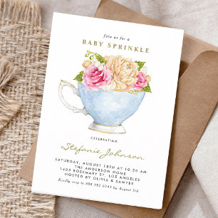 Waterverf Theekop Rozen Baby Sprinkle Kaart