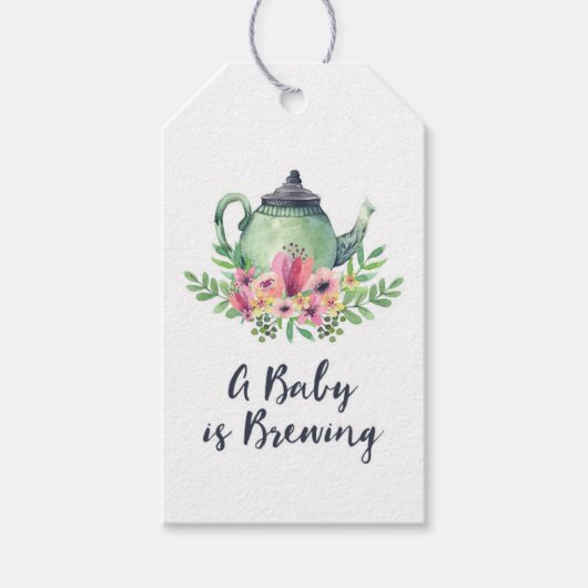 Waterverf Theepot A Baby is Baby shower brouwen Cadeaulabel (Voorkant)