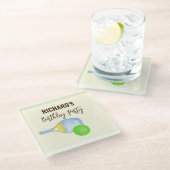 Waterverf thema pickleball licht verjaardagsfeestj glazen onderzetter (Schuin)