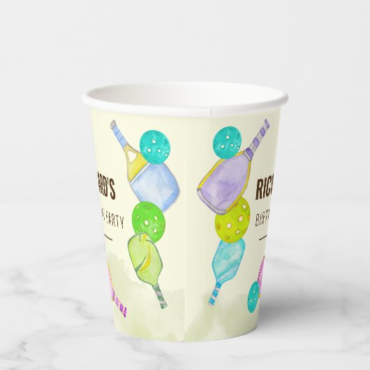 Waterverf Thema Pickleball Sport Verjaardagsfeest Papieren Bekers (Rechts)