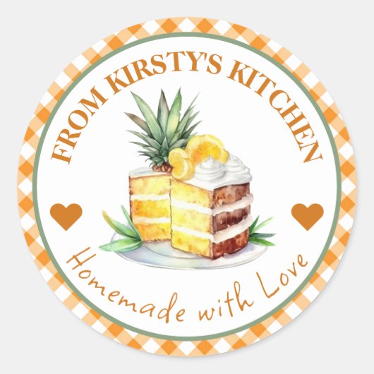 Waterverf Thuisgemaakte Gingham Ananas Cake Label (Voorkant)