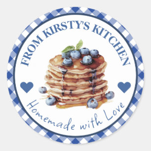 Waterverf Thuisgemaakte Gingham Blauwe Bosbes Pann Ronde Sticker