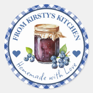 Waterverf Thuisgemaakte Gingham Blauwe Bosbesjam L Ronde Sticker