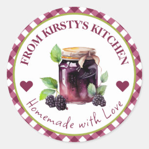 Waterverf Thuisgemaakte Gingham Braambessenjam Eti Ronde Sticker