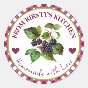 Waterverf Thuisgemaakte Gingham Braambessenjam Eti Ronde Sticker