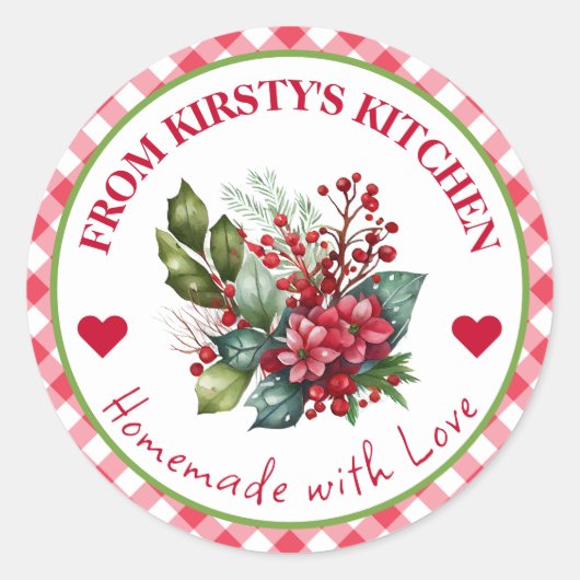Waterverf Thuisgemaakte Gingham Cranberries Ronde Sticker (Voorkant)