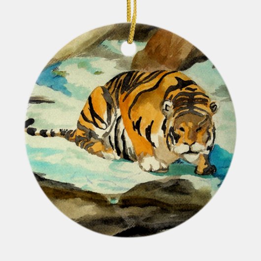 Waterverf Tiger Keramisch Ornament (Voorkant)