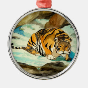 Waterverf Tiger Metalen Ornament