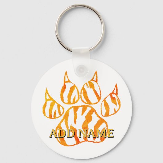 Waterverf Tiger Paw Print Aangepaste Sleutelhanger (Voorkant)