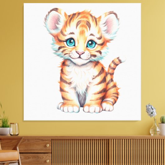 Waterverf Tijger Cub Canvas Afdruk (Insitu (Woonkamer))