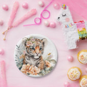 Waterverf tijger in bloemen papieren bordje (Feest)